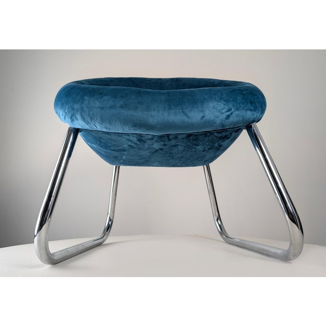 Textile Chromed Metal and Blue Velvet Armchairs, Set of 2 For Sale - Image 7 of 15