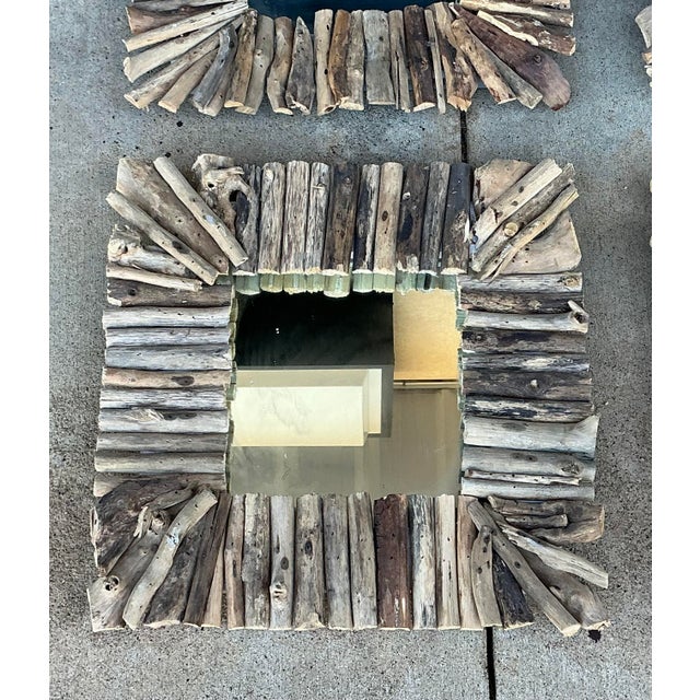 2010s Organic Coastal Brutalist Hand Crafted Driftwood Wall Mirrors Art - Set of 9 For Sale - Image 5 of 6