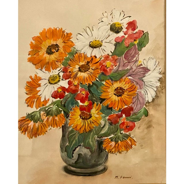 Mid-Century Modern Mid 20th Century Mid-Century Modern Floral Signed Watercolor, Framed For Sale - Image 3 of 4
