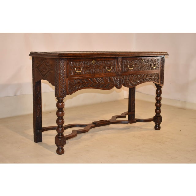 English 18th Century English Oak Sideboard With Gorgeous Hand-Carving For Sale - Image 3 of 12