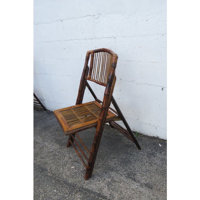 Hollywood Regency Bamboo Folding Dining Chairs Set of Seven 6149 For Sale - Image 9 of 13
