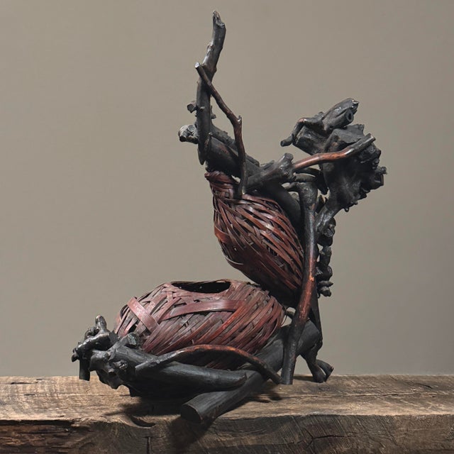 Vintage Japanese Nest-Form Art Nouveau Style Ikebana Basket (Su-Ikebana Kago) For Sale - Image 4 of 12