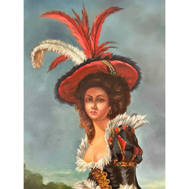 Portraiture Antique Fine Art Original Signed Painting of Woman on Balcony For Sale - Image 3 of 11