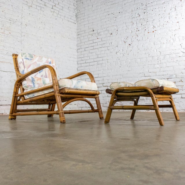 Mid 20th Century Mid-20th Century Tropical or Coastal Style Rattan Lounge Chair and Ottoman Set by Calif Asia For Sale - Image 5 of 18