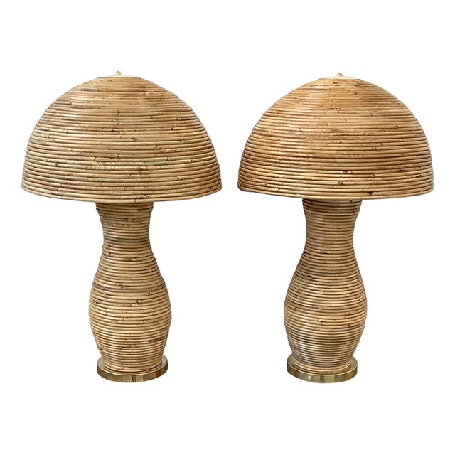 Table Lamps in Bamboo and Polished Brass, 1980s, Set of 2 For Sale