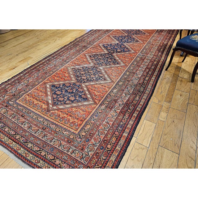 Vintage Persian Malayer Gallery Rug, Hand-Knotted Wool, Geometric Pattern, 7x17, Brick Red & Blue For Sale - Image 14 of 15