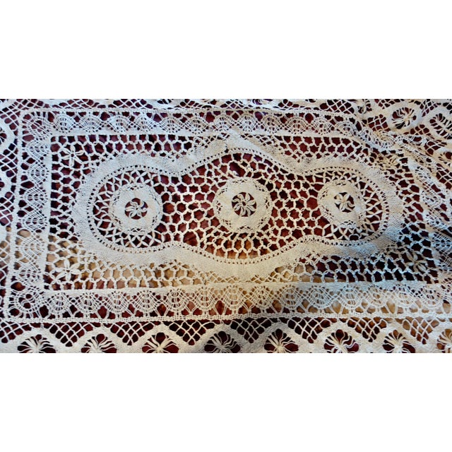 French Country Antique Bobbin Lace Bed Throw For Sale - Image 3 of 18