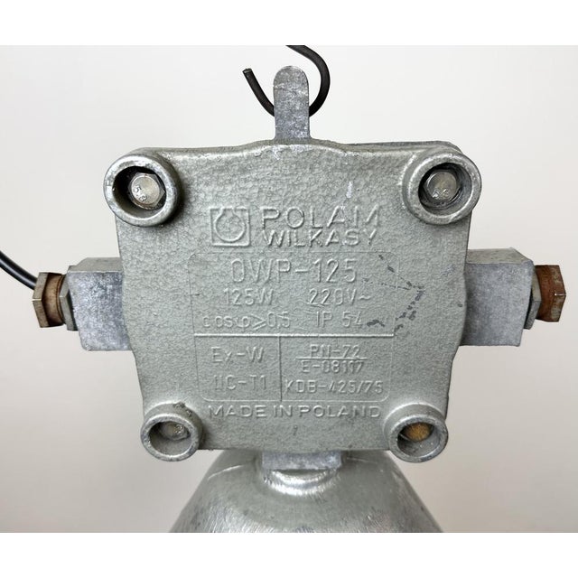 Gray Large Industrial Cast Aluminium Cage Pendant Light from Polam Wilkasy, 1960s For Sale - Image 8 of 15