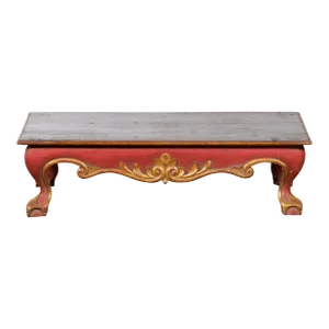 Indonesian Vintage Rococo Style Red and Gold Low Table with Ball-and-claw Feet