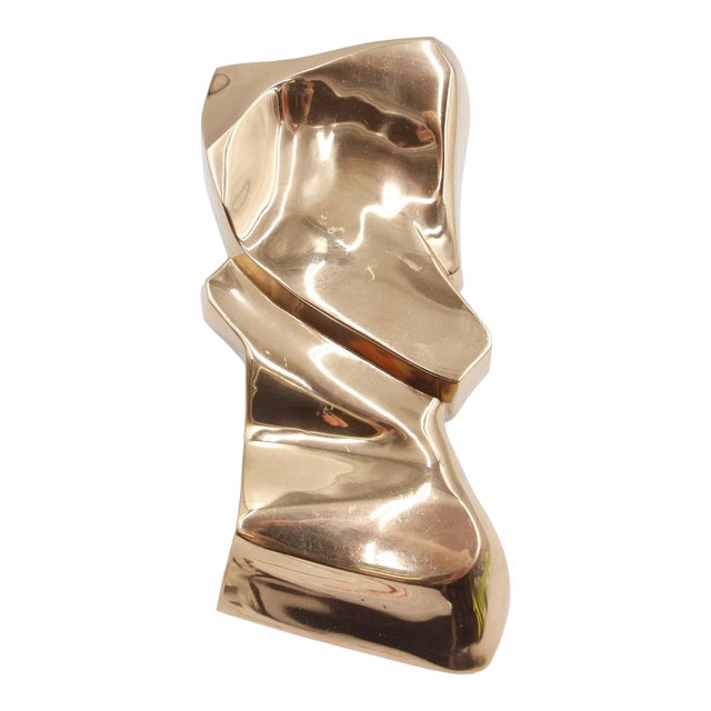 Vintage Modern European Warm Brass Sculptural Door Pull For Sale