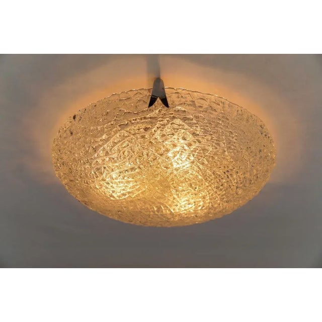 Glass German Ice Glass Flush Mount by Kaiser Leuchten, 1960s For Sale - Image 7 of 10