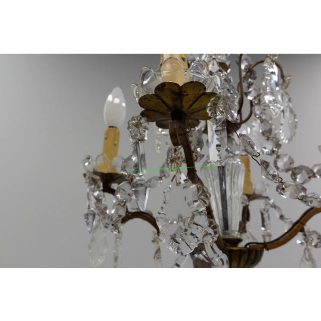 Metal Mid-Century French Chandelier with Crystal Drops and Ball For Sale - Image 7 of 9