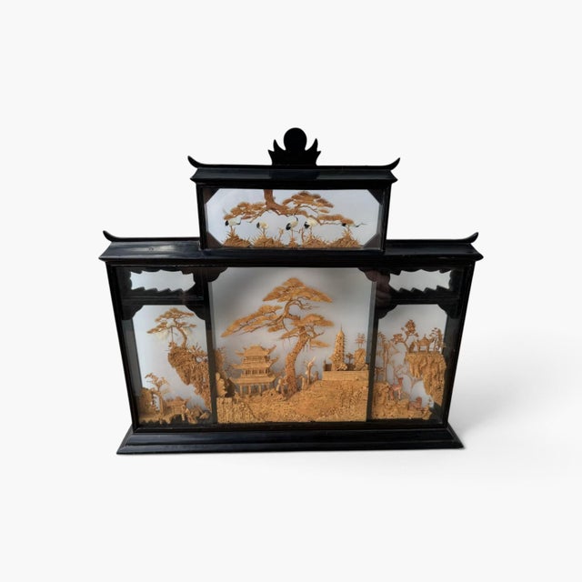 Large Mid‑20th C Chinese Cork Carving Diorama – Pagodas, Bridges & Landscape Scene For Sale - Image 4 of 9