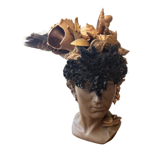 Celestial Meets the Sea-Shell Encrusted Bust-Coastal Art Sculpture For Sale