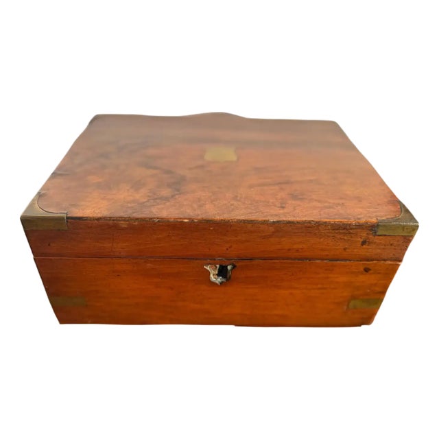 Antique Burl Walnut Brass Writing Box For Sale