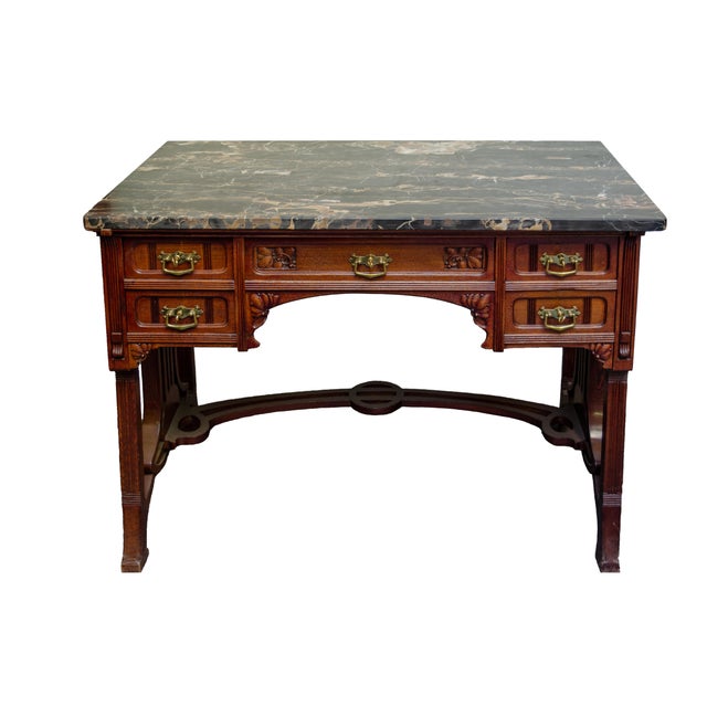 Wonderful dressing table by the famous Prague cabinetmaker Emil Gerstel. Classic early Art Nouveau design in mahogany with...