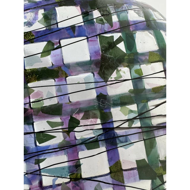 Purple Vintage Handmade Woven Fused Handkerchief Art Glass Bowl, Signed For Sale - Image 8 of 10