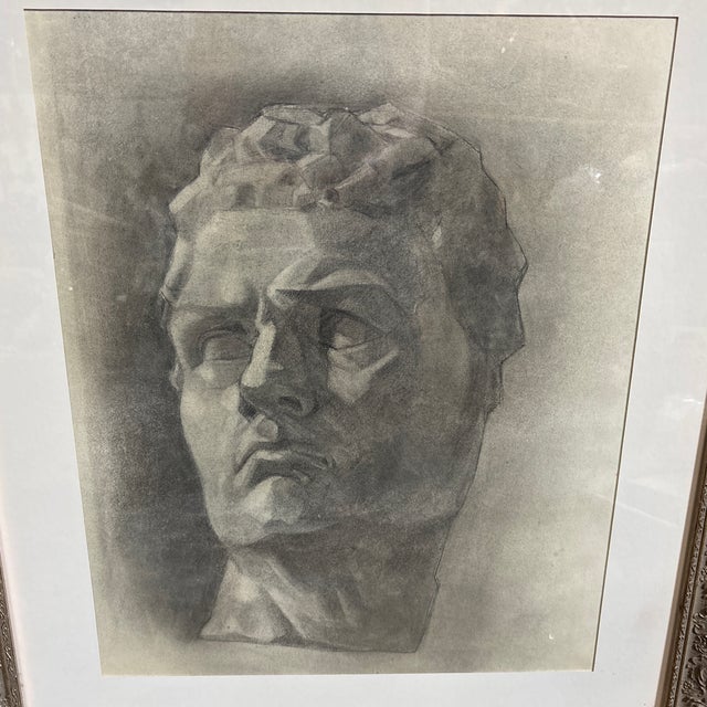 Charcoal Set of Three Charcoal Portraits From the Mid 20th Century, Europe For Sale - Image 8 of 12