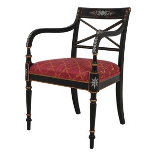 Kindel Regency Style Black Lacquer Armchair For Sale