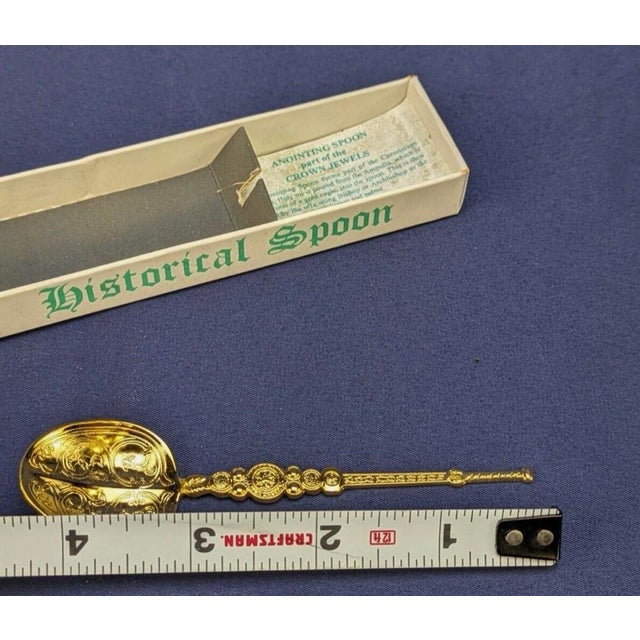 English 1970s Collectible Anointing Spoon Archbishop Bishop Crown Jewel Replica by Westair Box For Sale - Image 3 of 4