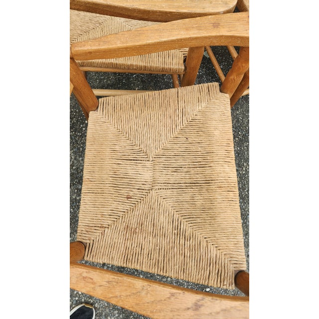Vintage Set of 10 Light Oak Ladder-Back Rush Seat Dining Chairs For Sale - Image 16 of 18