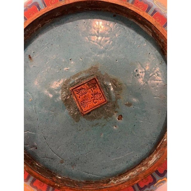 Royal Blue Vintage Large Chinese Cloisonne Goose Censer Bird Sculpture Vessel Qianlong Mark For Sale - Image 8 of 12