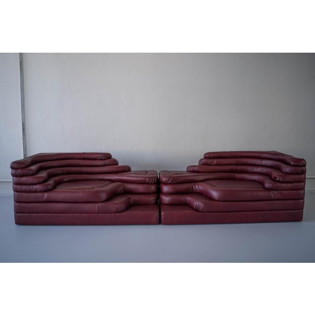 Terrazza Landscapes in Burgundy Leather by Ubald Klug for de Sede, 1970s, Set of 4 For Sale - Image 10 of 18