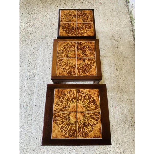 Mid-Century Danish Teak and Ceramic Nesting Tables, 1960s, Set of 3 For Sale - Image 5 of 18