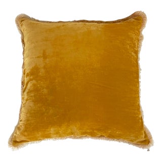 Anke Drechsel Yellow Silk Velvet Fringe Pillow For Sale
