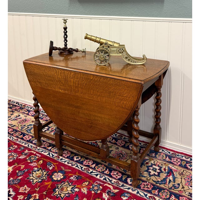 1920s Antique English Large Table Drop Leaf Gateleg Barley Twist Oak Oval C. 1920-30s For Sale - Image 5 of 18