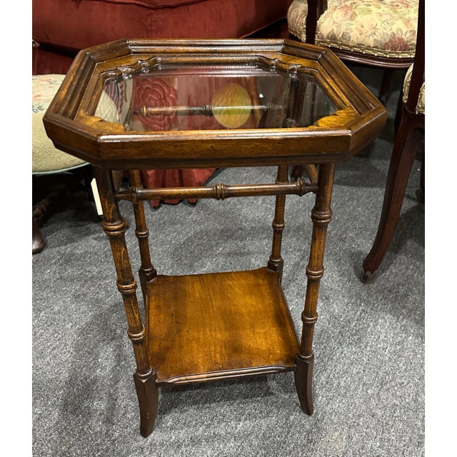 Small Vintage Faux Bamboo Glass Top Side Table For Sale In Detroit - Image 6 of 8