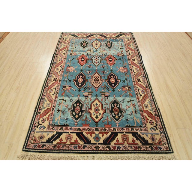 Tribal Heriz Rug 5’11” X 8’11” Blue Wool Vintage Tribal Hand-Knotted Oriental Carpet For Sale - Image 3 of 14