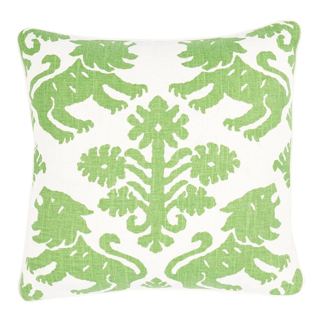 Schumacher Regalia 18" Pillow in Green For Sale