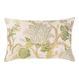 Scalamandre 22" x 14" Indienne Lampas Lumbar Pillow in Avocado For Sale