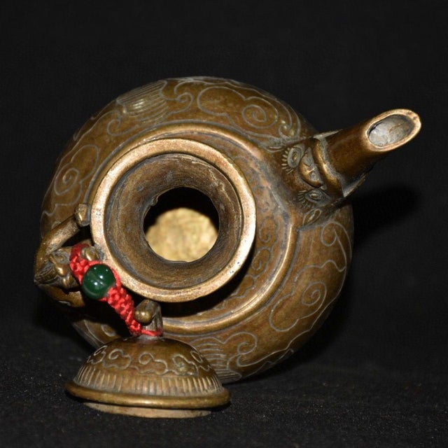Vintage Wine Ewer, Dragon Spout & Bat Engraved Motifs For Sale - Image 4 of 9