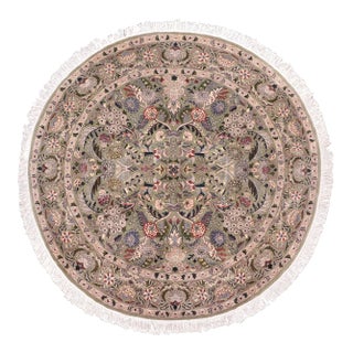Shabby Chic 1990's Botanical Pak-Persian Green/Grey Wool Round Rug- 5'11'' X 5'11'' For Sale