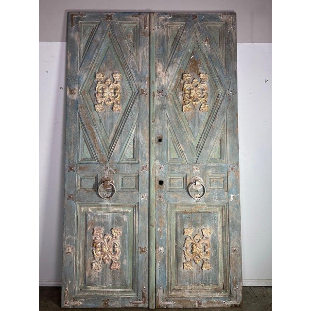 Metal Pair of Italian Painted & Parcel Gilt Doors C. 1900 For Sale - Image 7 of 17