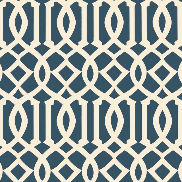 Contemporary Sample - Schumacher Imperial Trellis II Wallpaper in Ivory/Navy For Sale - Image 3 of 3