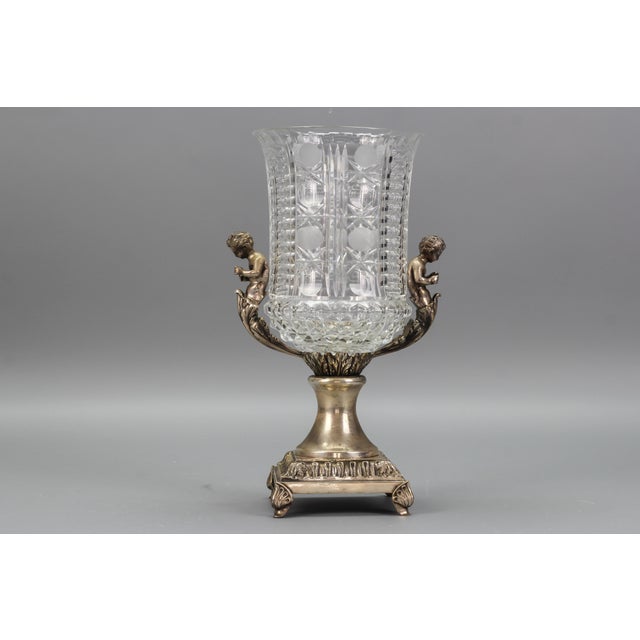 Czech Crystal Glass and Brass Vase with Cherubs, 1970s For Sale - Image 14 of 18