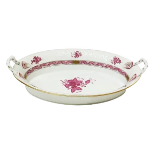 Chinese Bouquet Raspberry Porcelain Bread Basket from Herend Hungary