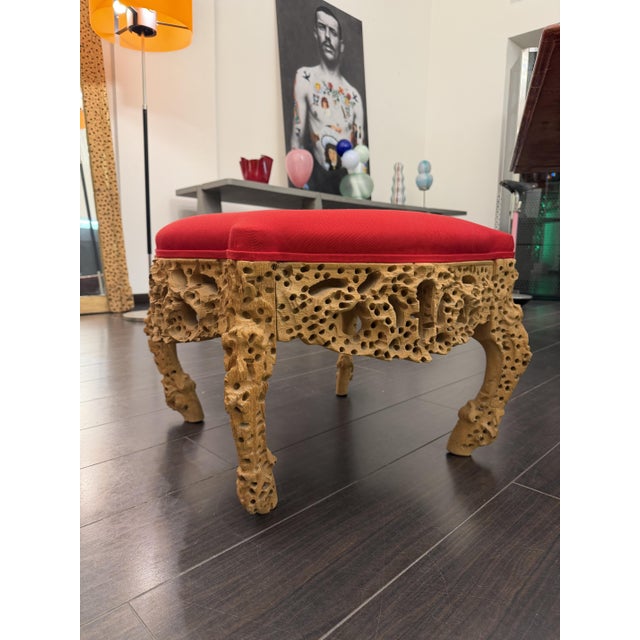 1980s Set of Vintage Chair with Ottoman in Carved and Carved Wood by Urano Palma, 1980 For Sale - Image 5 of 10