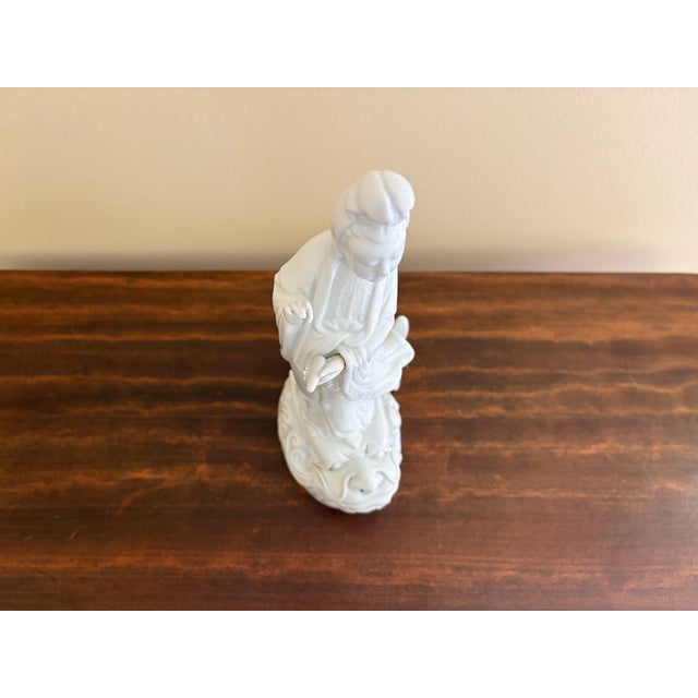 Ceramic Mid-Century Chinese Blanc De Chine Porcelain Figure of Quan Yin on a Stylized Fish For Sale - Image 7 of 11