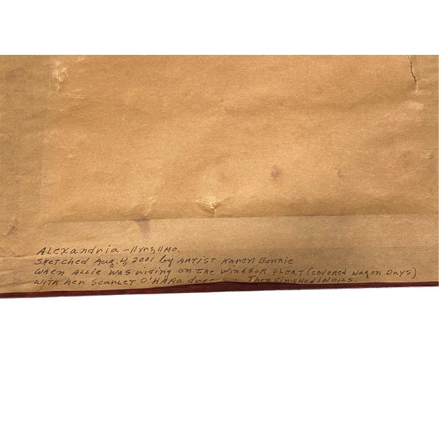 Portraiture Mid 20th Century Karen Bonnie Oil Painting Girl in Scarlett O'Hara Dress, Framed For Sale - Image 3 of 5