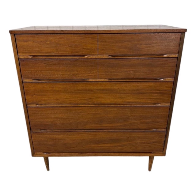 Mid-Century Modern 5-Drawer Walnut High Chest For Sale