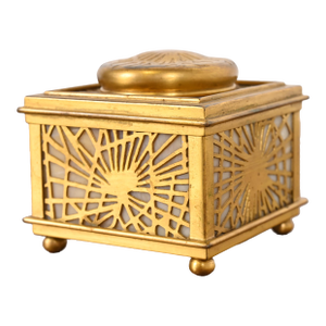 Tiffany Studios New York Pine Needle Bronze Doré and Favrile Slag Glass Inkwell