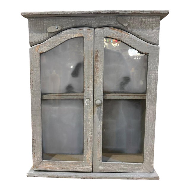 Vintage Wood Curio Cabinet With Glass Doors For Sale