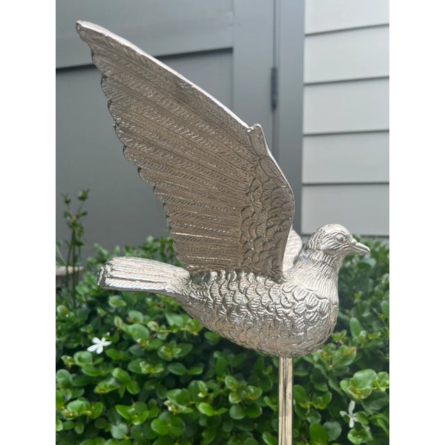 Traditional Pair of Silver Decorative Doves For Sale - Image 3 of 7