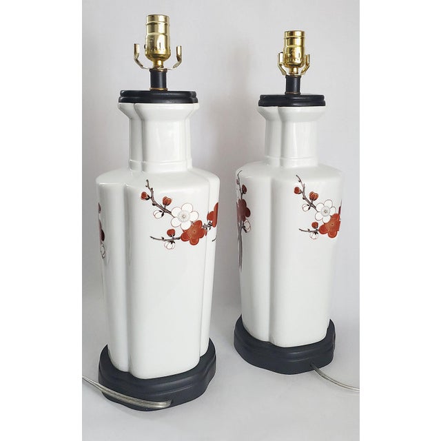 Wood Lamp Pair Flowers Restored For Sale - Image 7 of 16