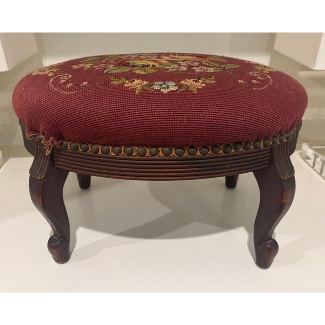Antique Needlepoint Footstool For Sale In Little Rock - Image 6 of 16