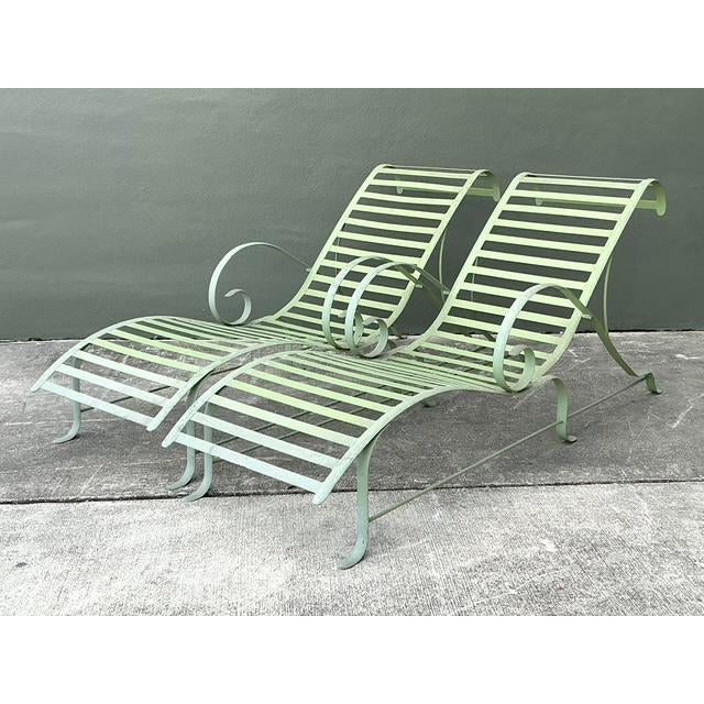 Metal Vintage Regency Cast Aluminum Wave Chaise Lounge Chairs - A Pair For Sale - Image 7 of 12